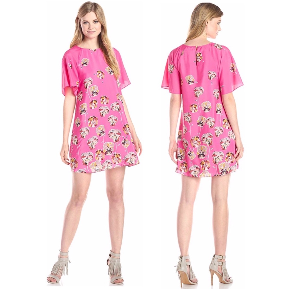 CeCe Floral Print Flutter Sleeve Dress